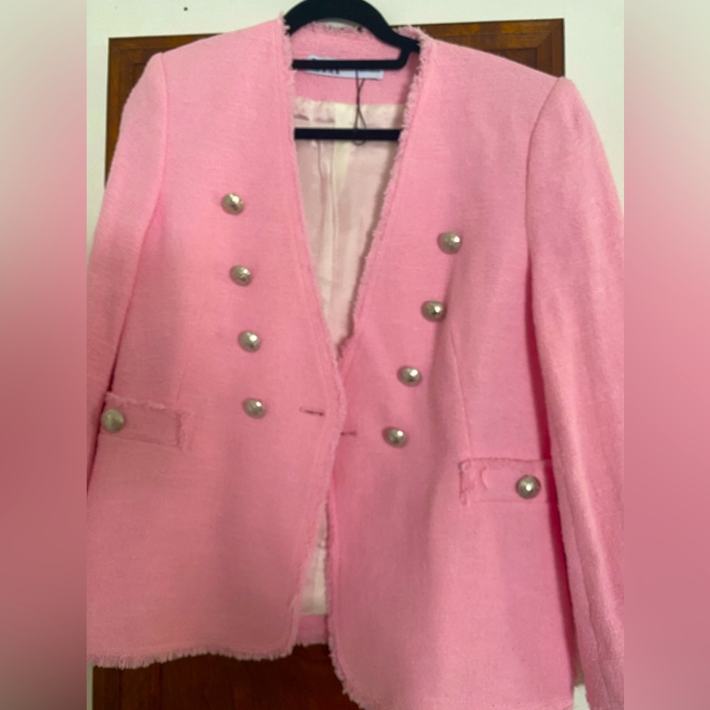 Zara Bright Pink Tweed Blazer